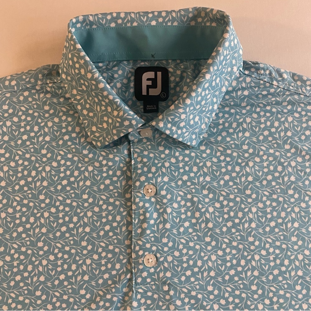FootJoy Floral Golf Polo Men L Tulips Performance Stretch Shirt - Picture 4 of 12